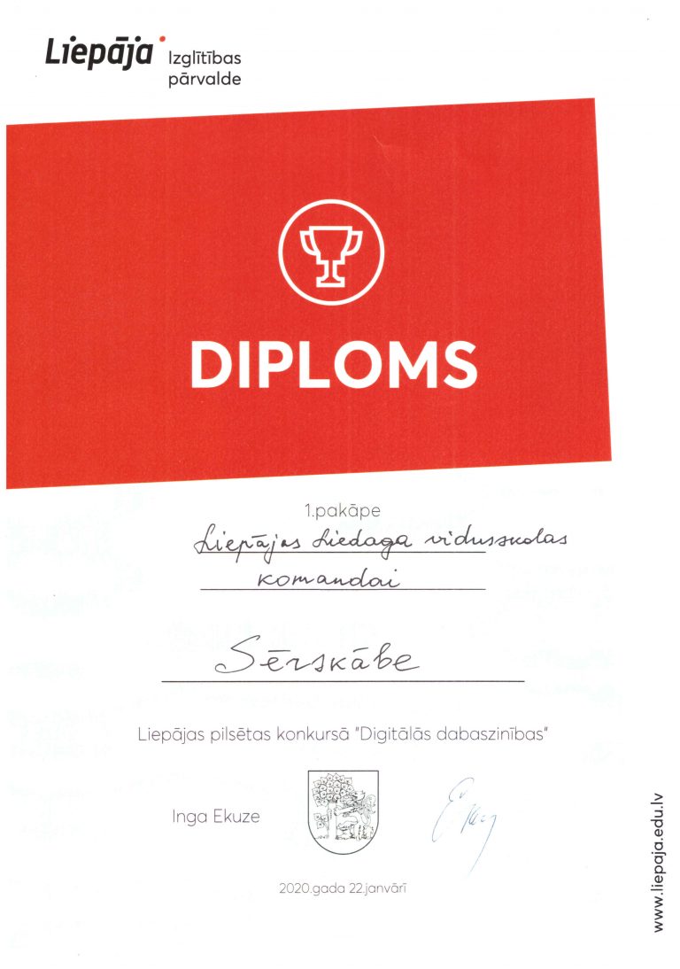 Diploms 1 pakape Serskabe komanda LLVSK scaled
